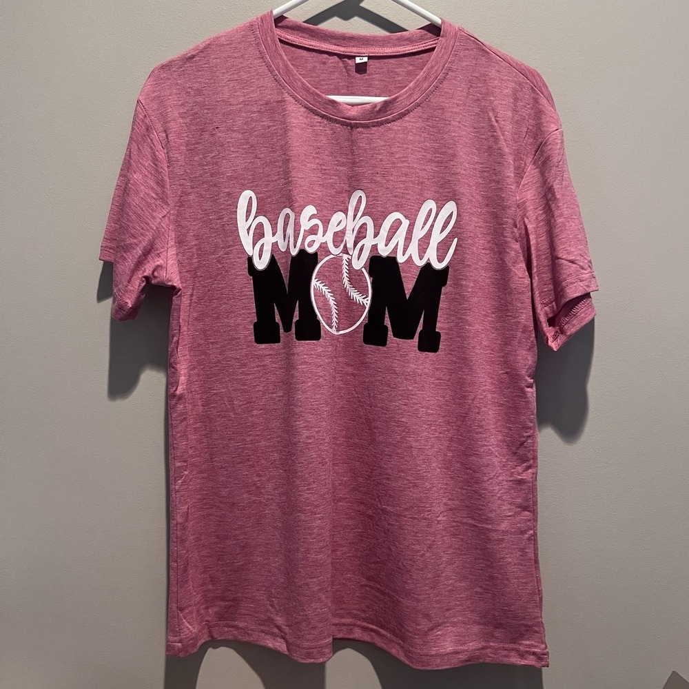 NIP Baseball Mom Shirt Heathered Pink Womens Medium Cotton Blend Tee